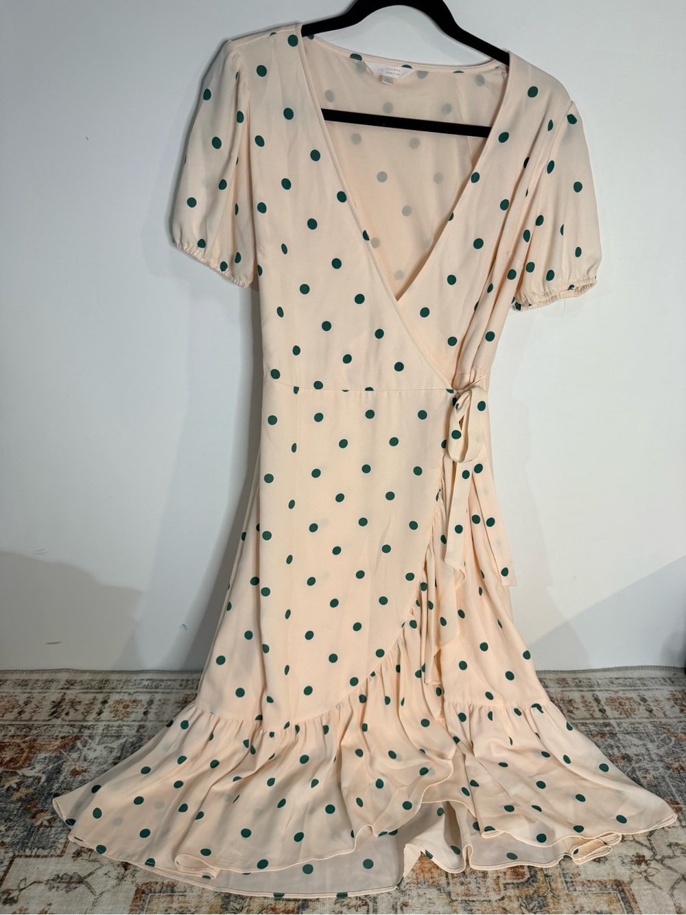 Lauren Conrad pink and green polka dot wrap dress